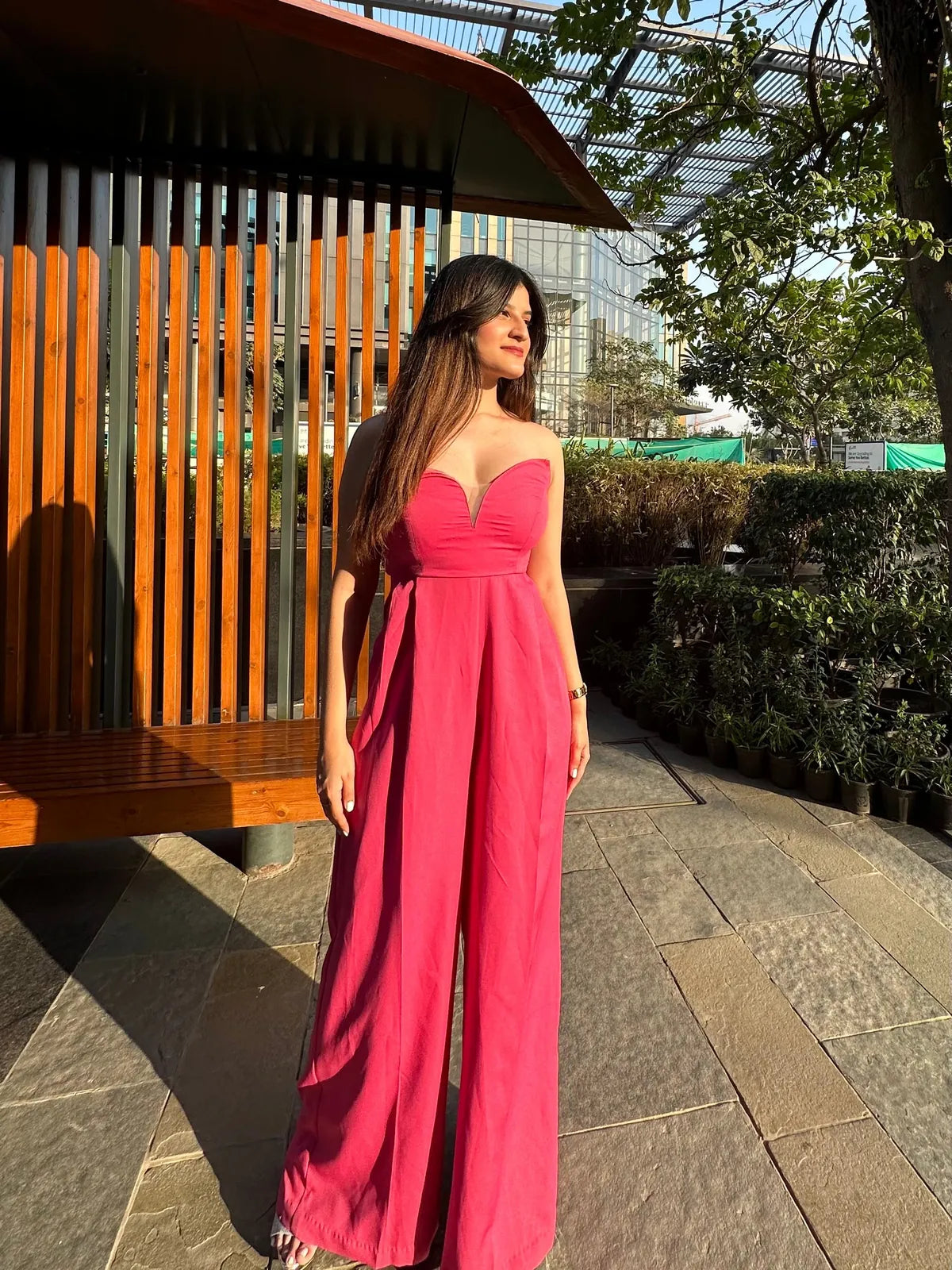 pink sweetheart neckline jumpsuit, image 1