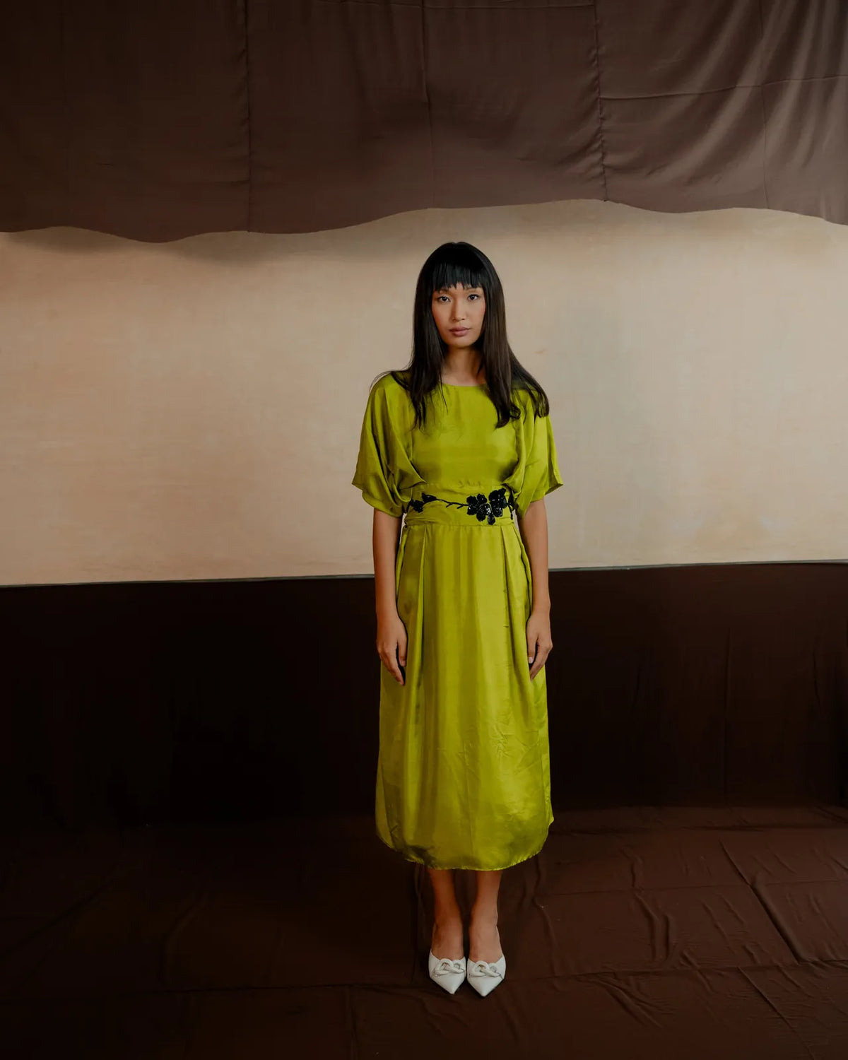 pleated dress with belt, image 1