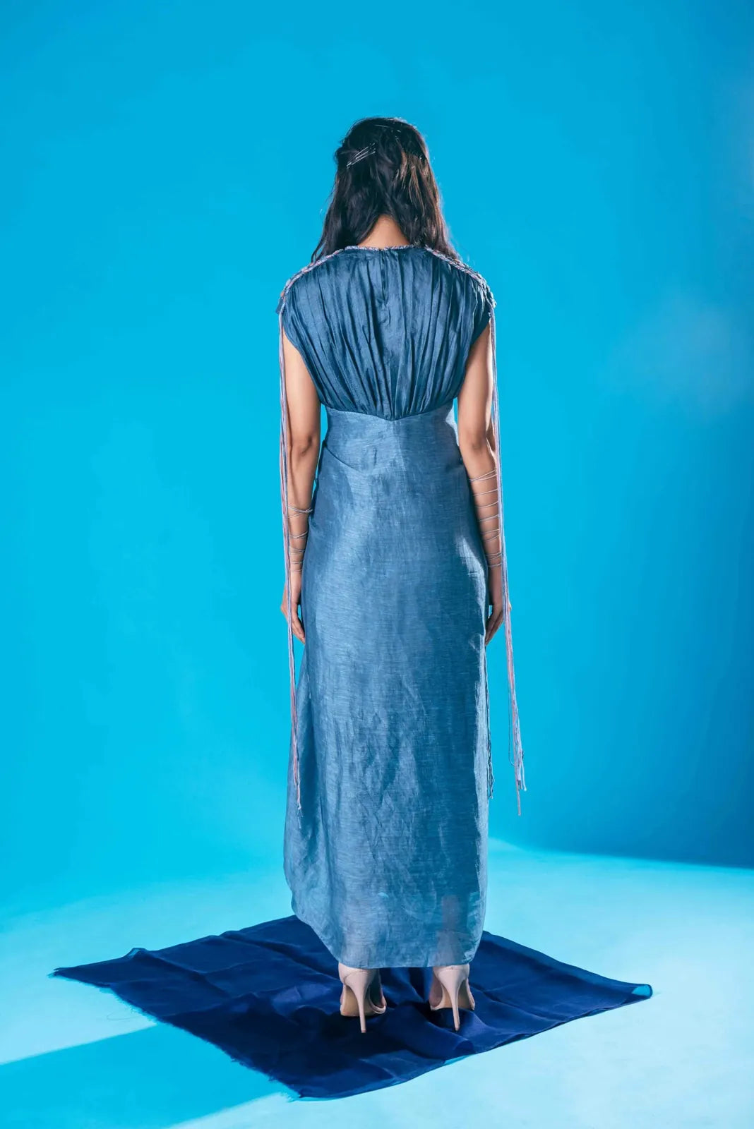 pleated tussar silk and linen dress, image 3
