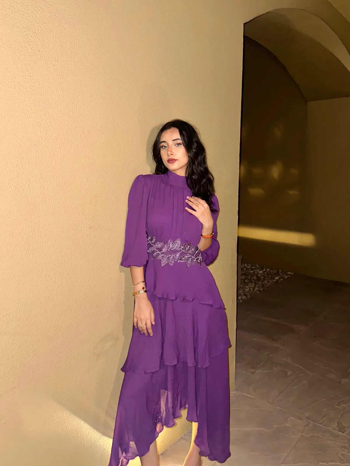 purple dress with lace detail, image 1