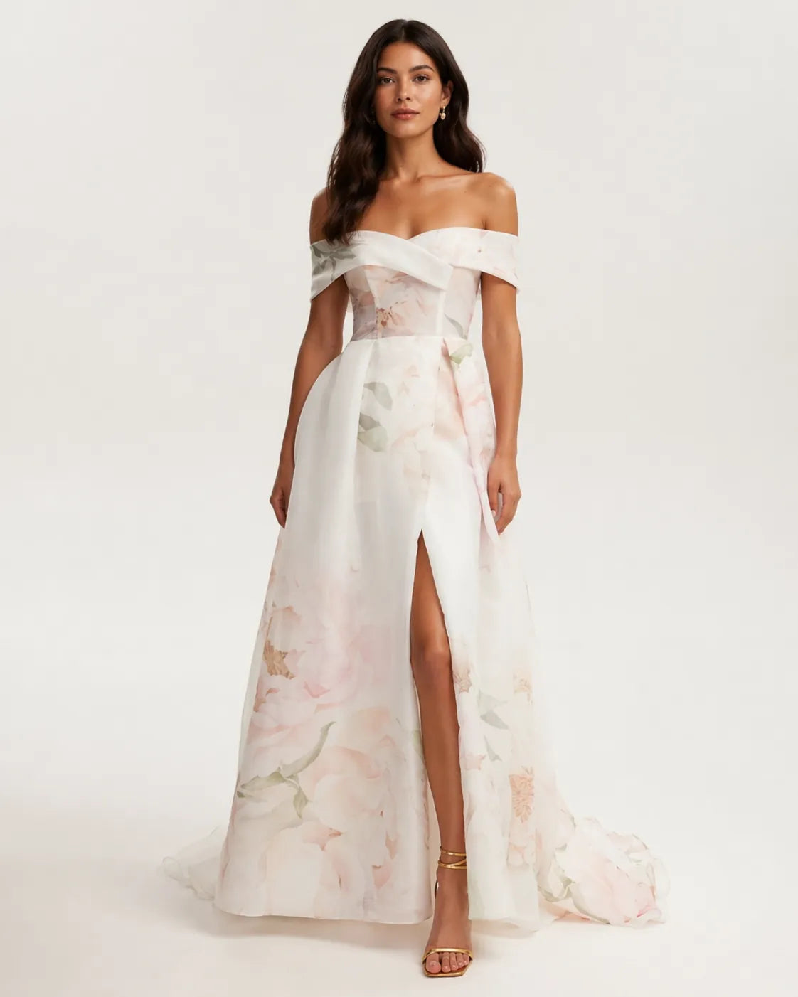 refined peony off shoulder maxi dress, image 1