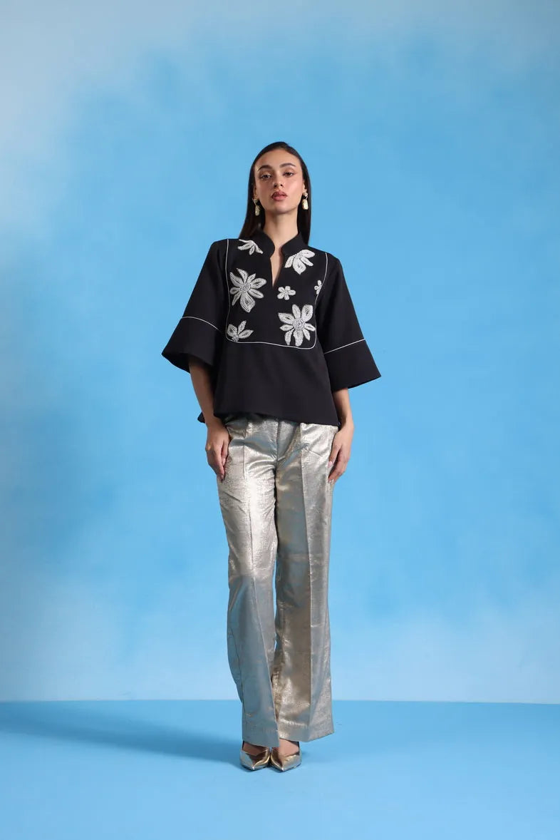starlit noir oversized top with shimmer pants, image 1