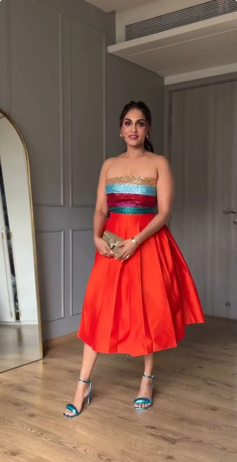 shrima rai in our sunset sequins midi dress, image 1