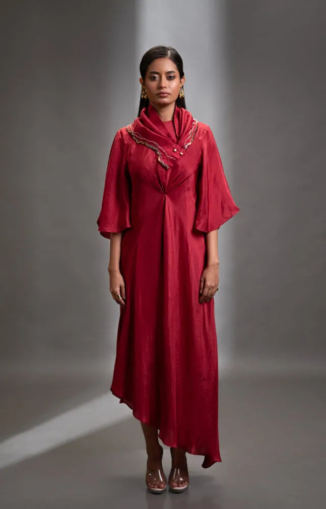 silk dress with embroidered scarf, image 1