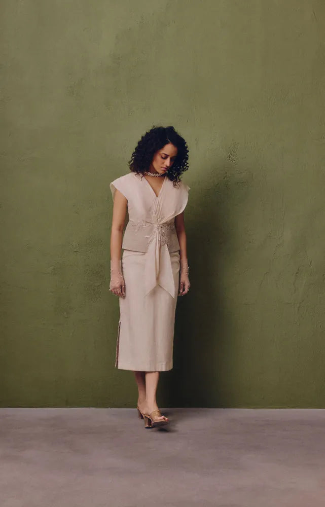 silk dress with handcrafted waist detail, image 1