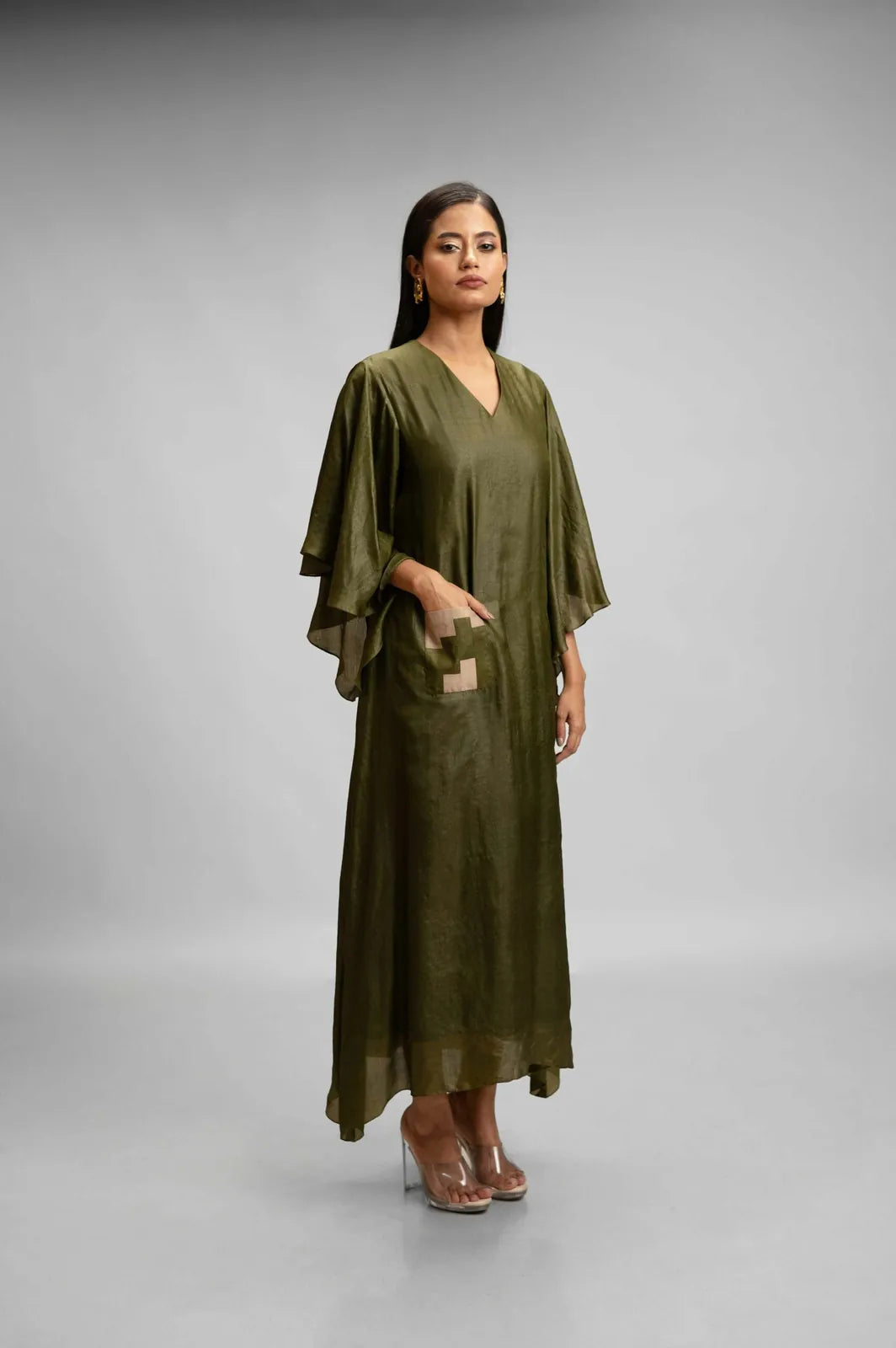 silk dress with patchwork pocket, image 2