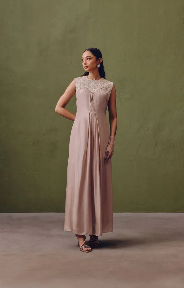 silk hand embroidered pleated dress, image 1