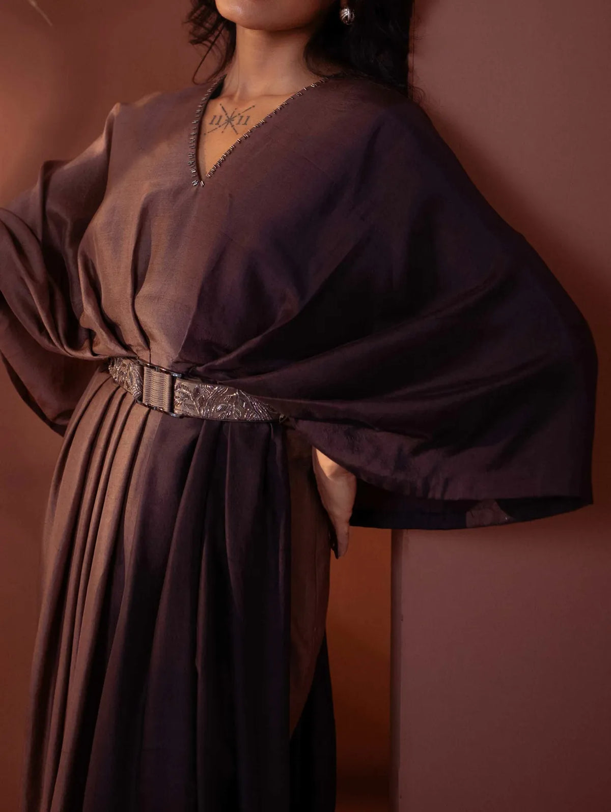 silk ombre cape set with belt, image 3
