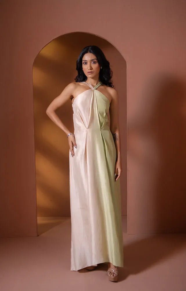 silk ombre dress with neckline detail, image 1