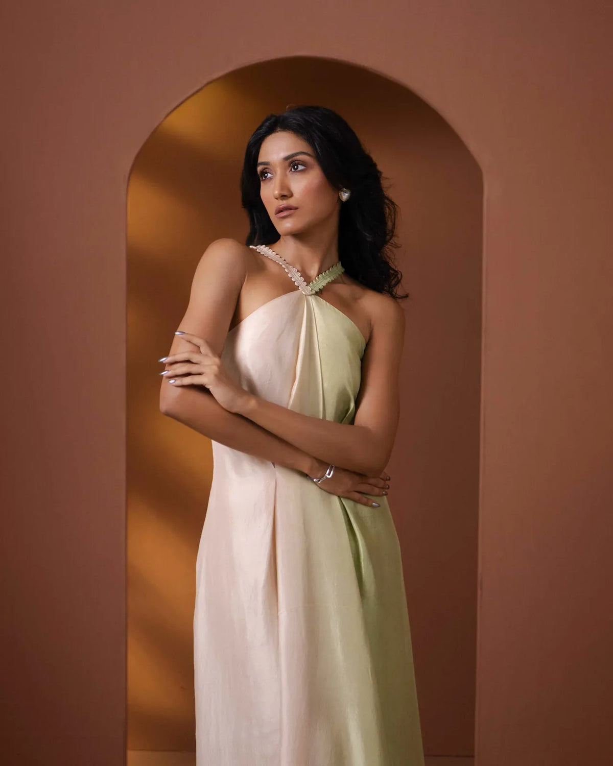 silk ombre dress with neckline detail, image 2