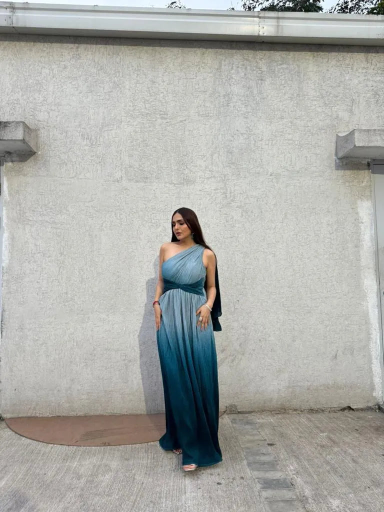 sonam chhabra in our blue ombre drape dress, image 1