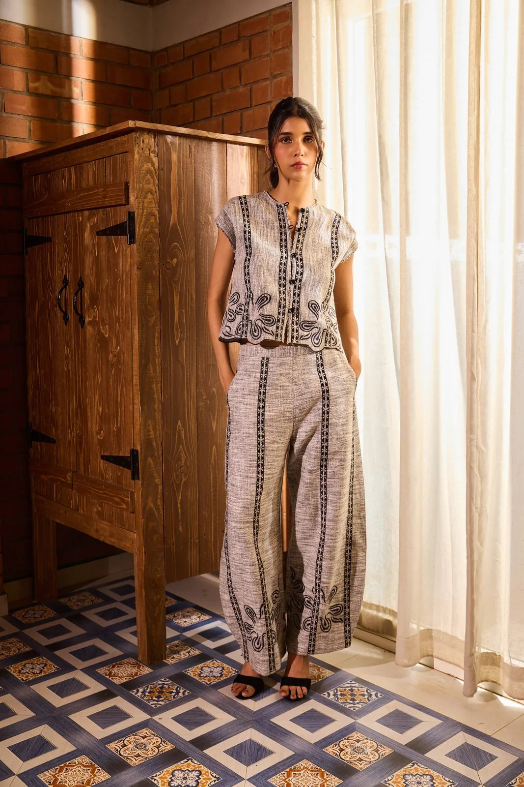 summer tweed embroidered pants, image 3