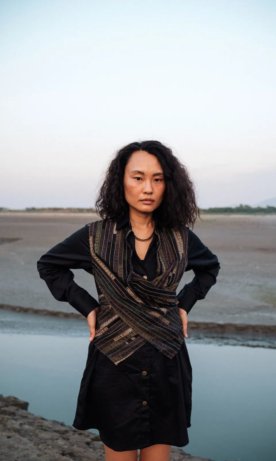 upcycled seattle wrap dress - black green, image 2
