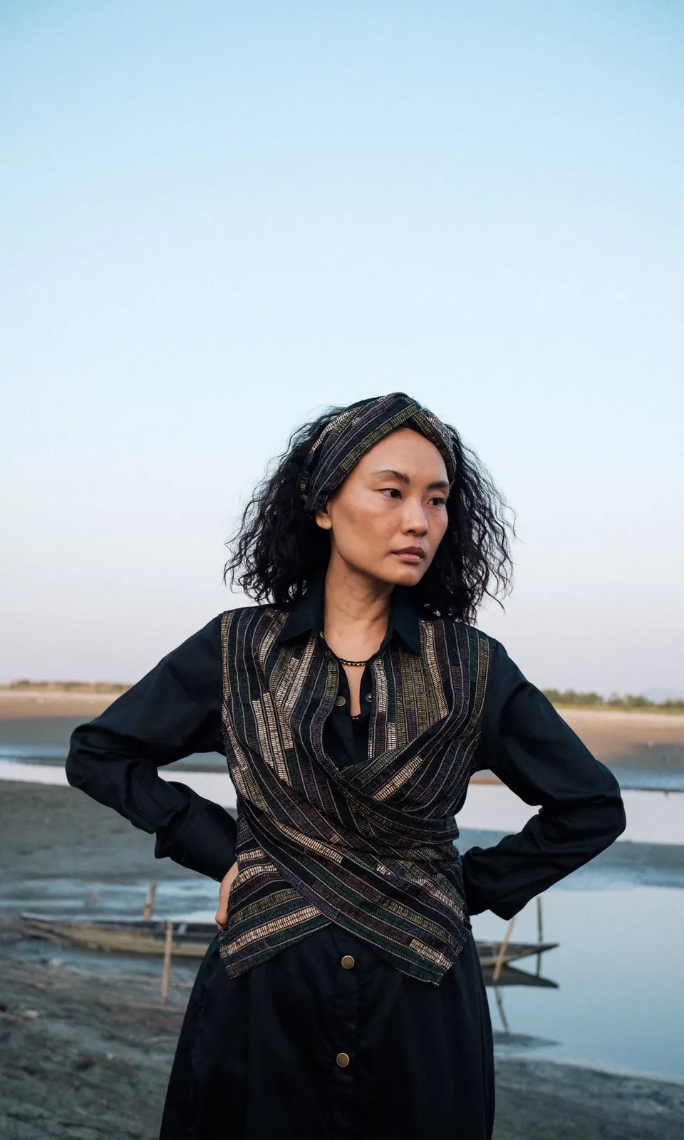 upcycled seattle wrap dress - black green, image 5