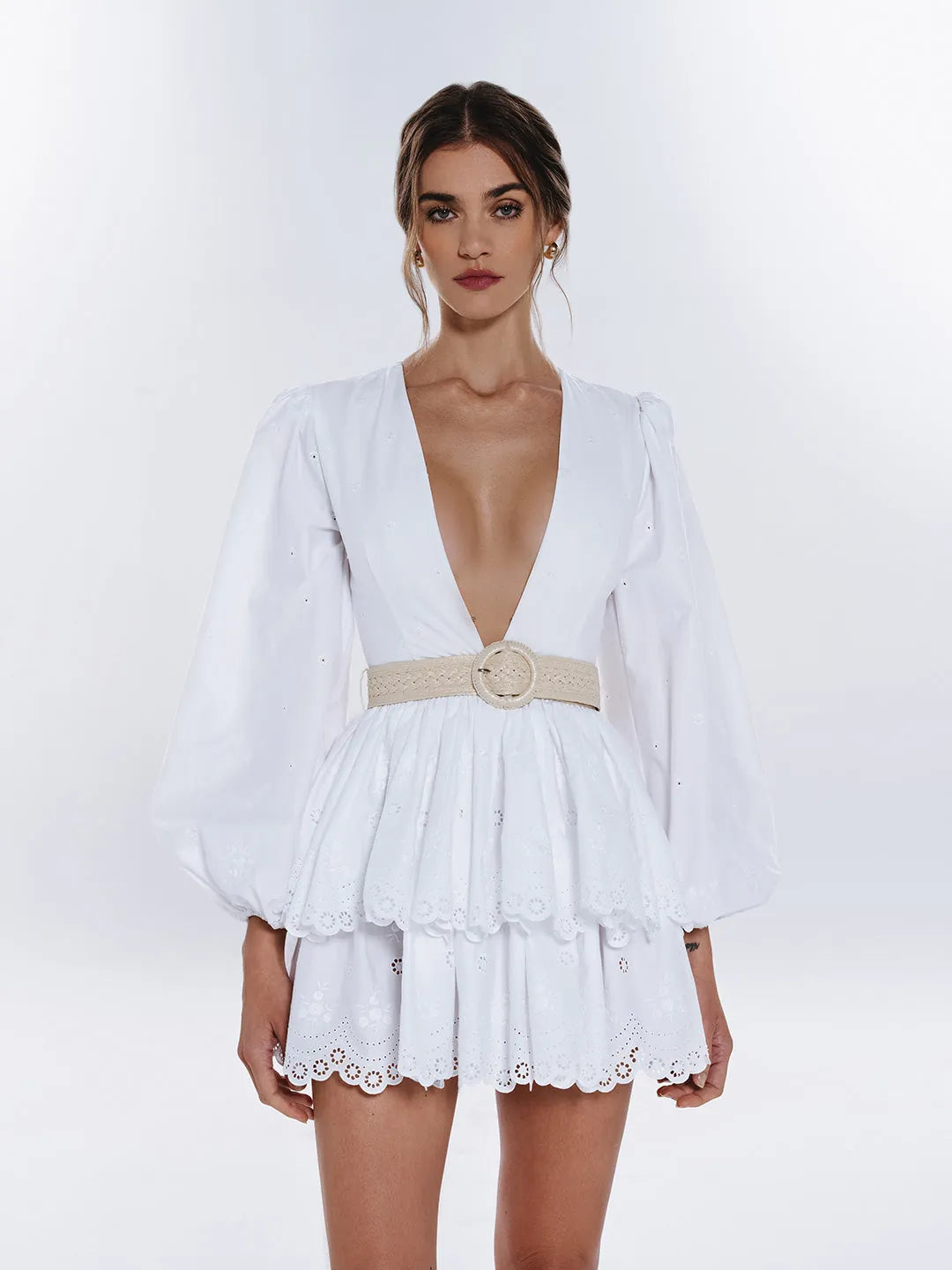 white v-neck dress, image 1