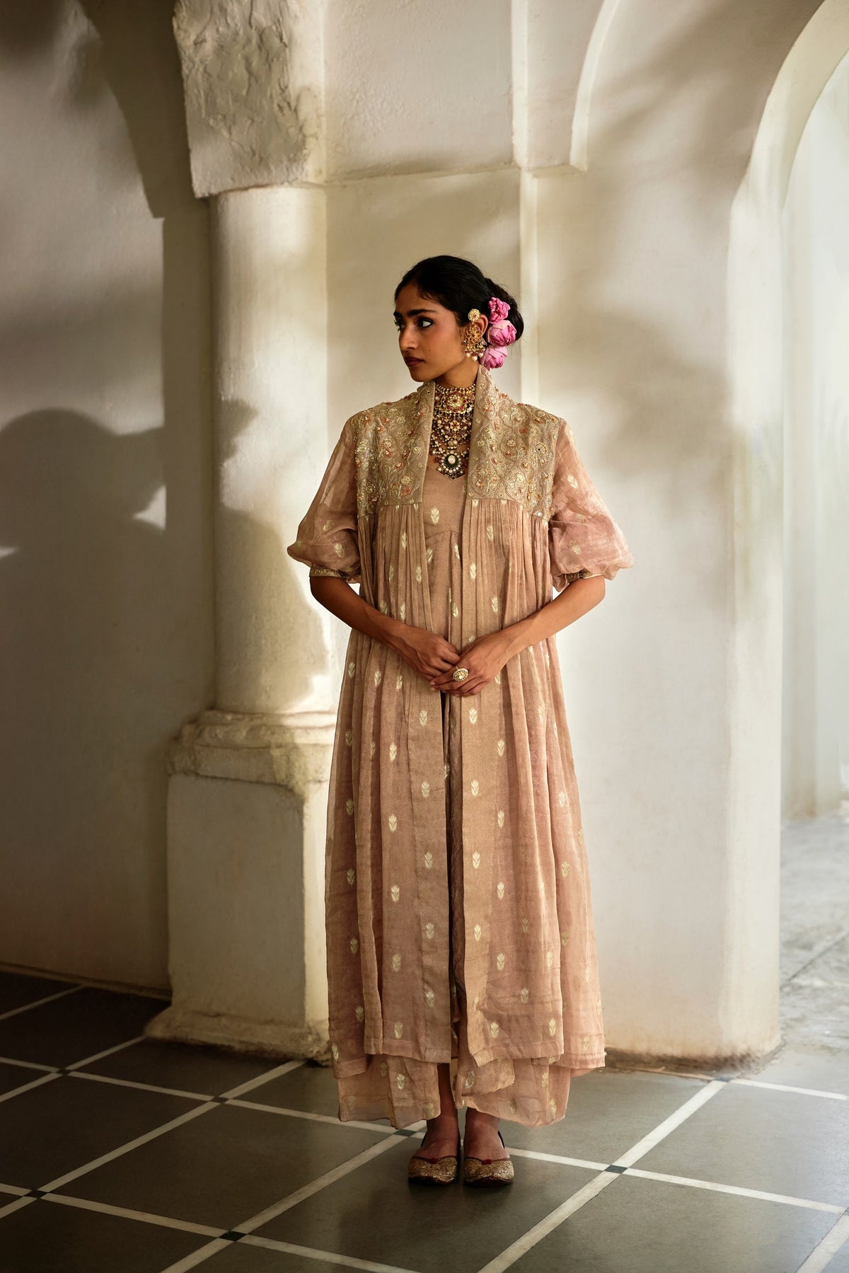 vintage brown tissue jacket and dress set, image 1