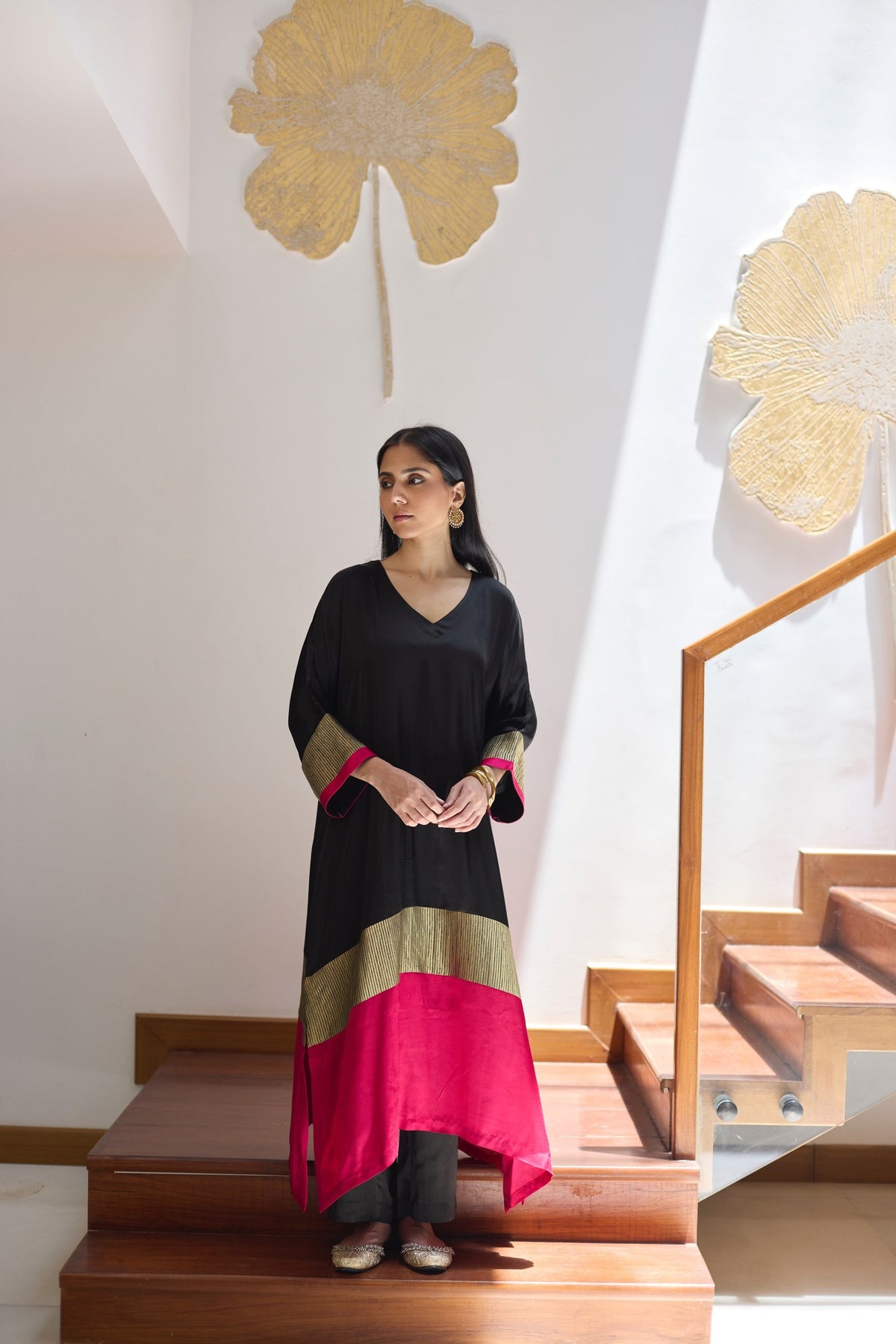 heena kaftan set in black, image 1