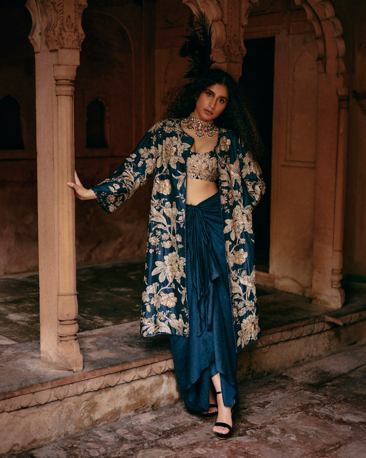 blue flip bird print jacket set, image 1