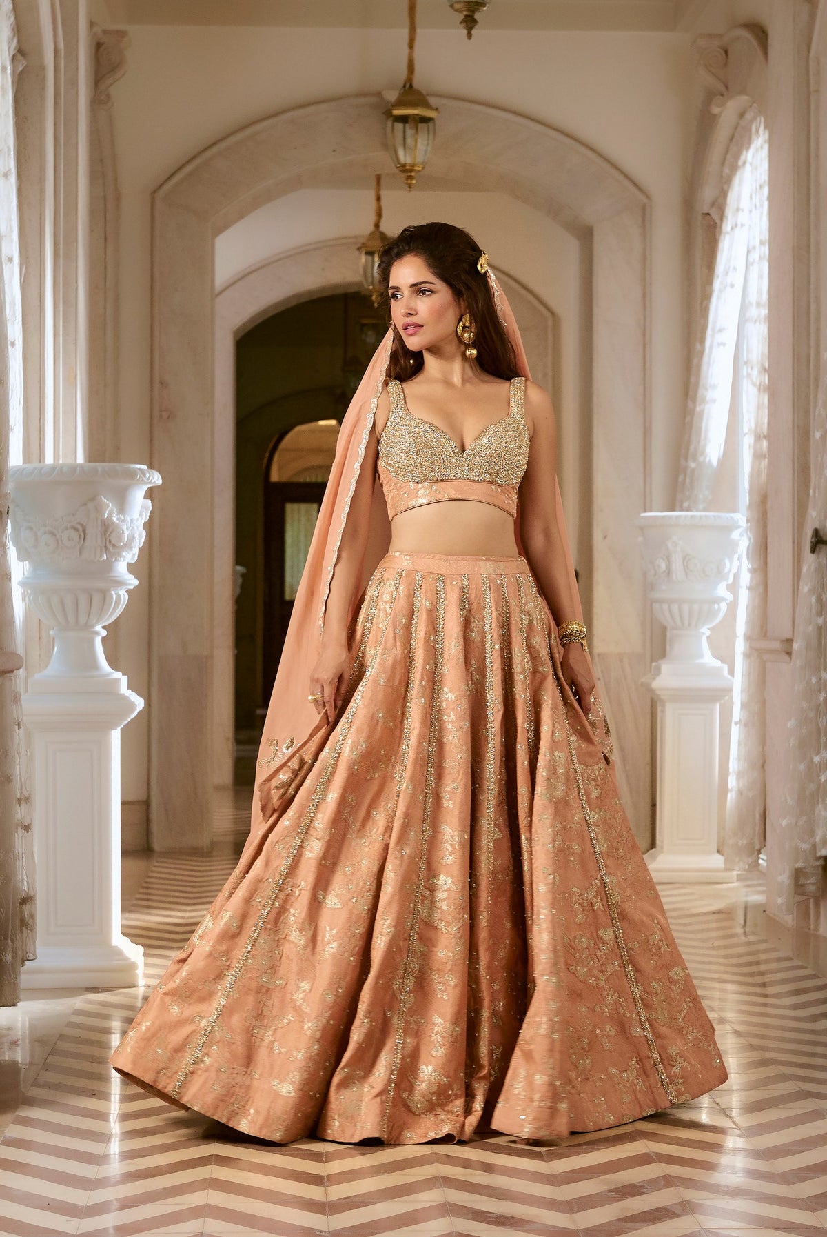 onion pink jacquard zardozi lehenga set, image 1