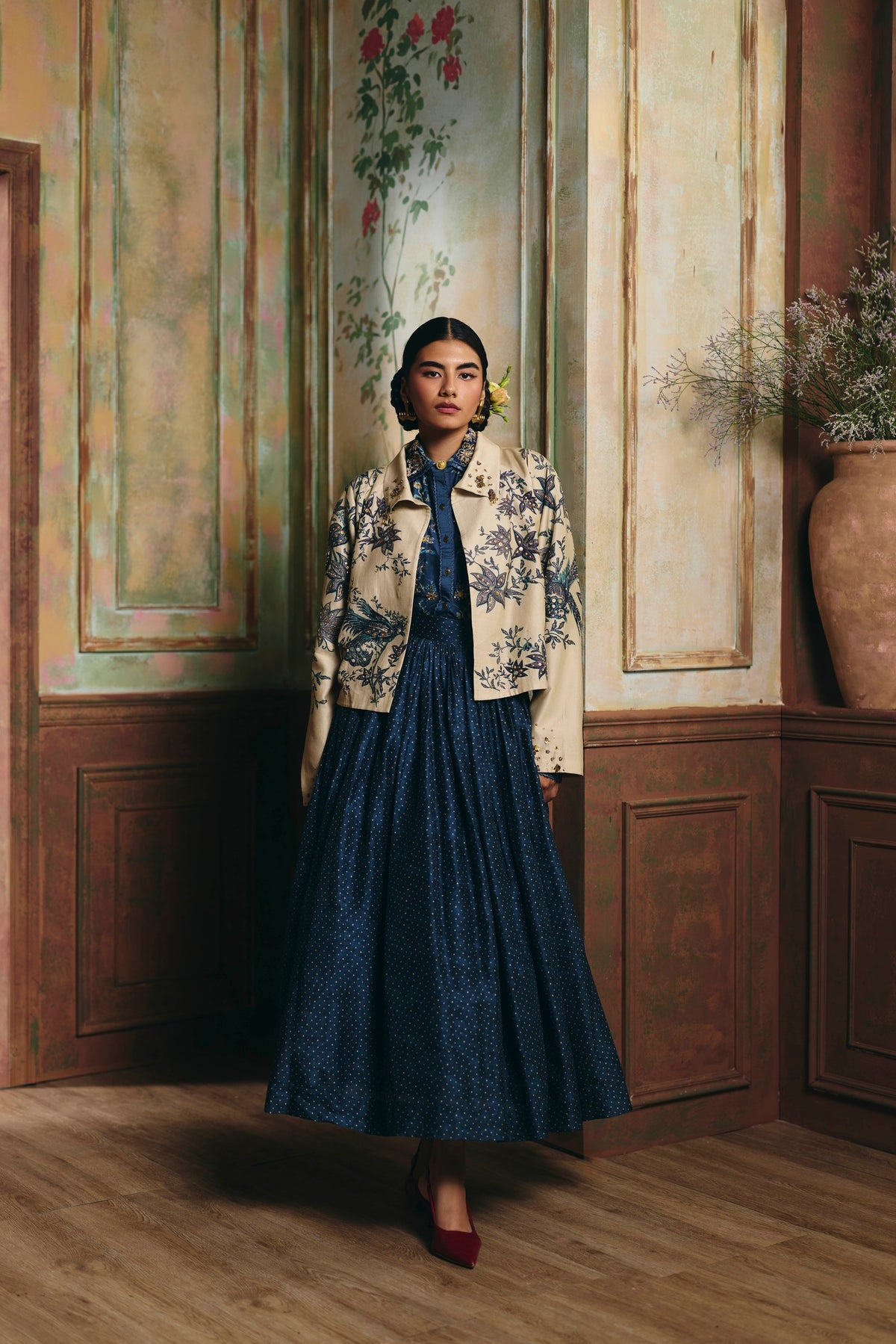 cecily skirt set in ivory and navy blue, image 1