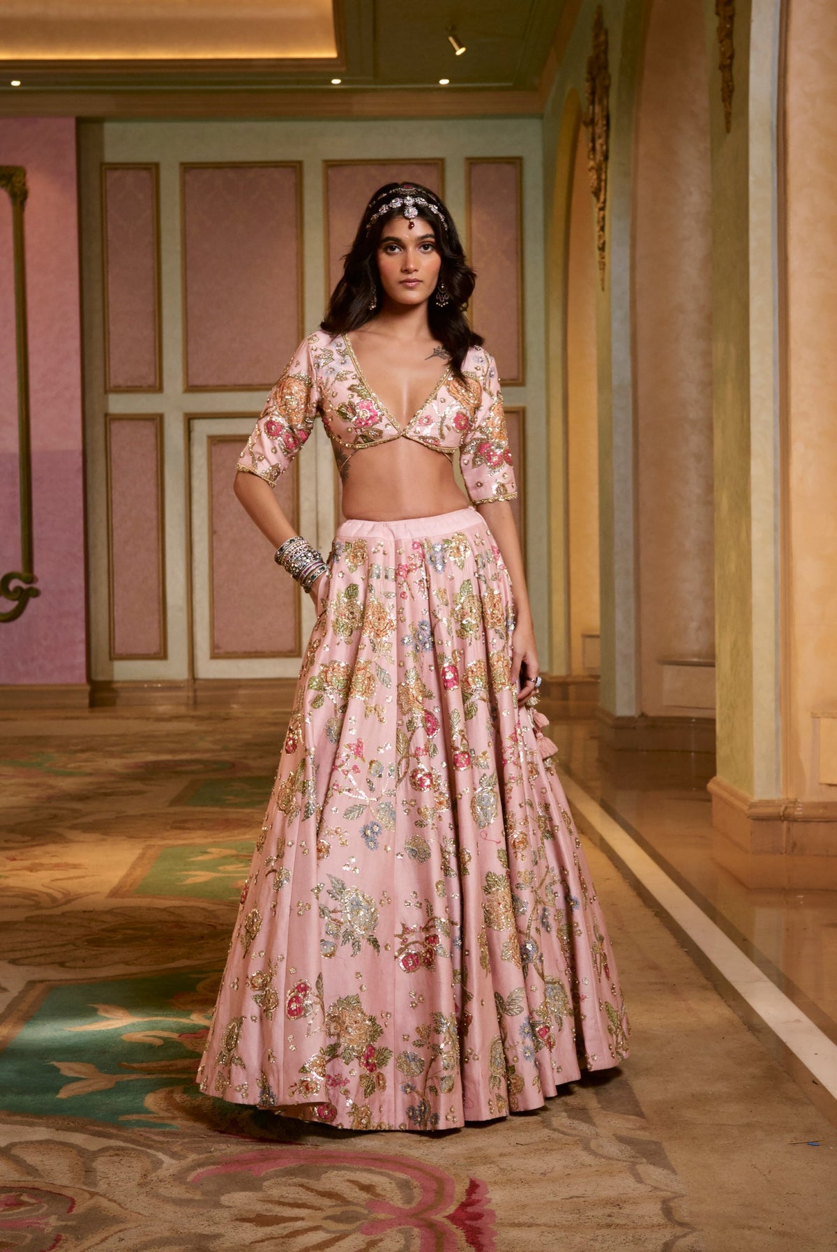 misty rose aari embroidered lehenga set, image 1