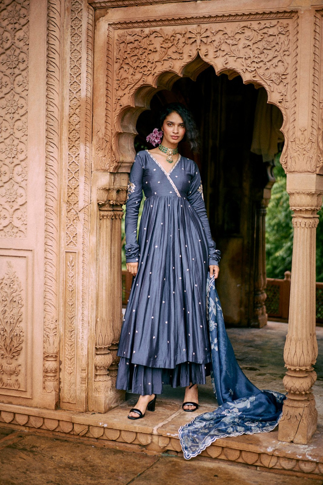 blue modal silk angrakha set, image 1