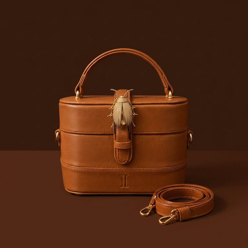 Vanity Bling Bag in Tan with Bling Beetle Brooch