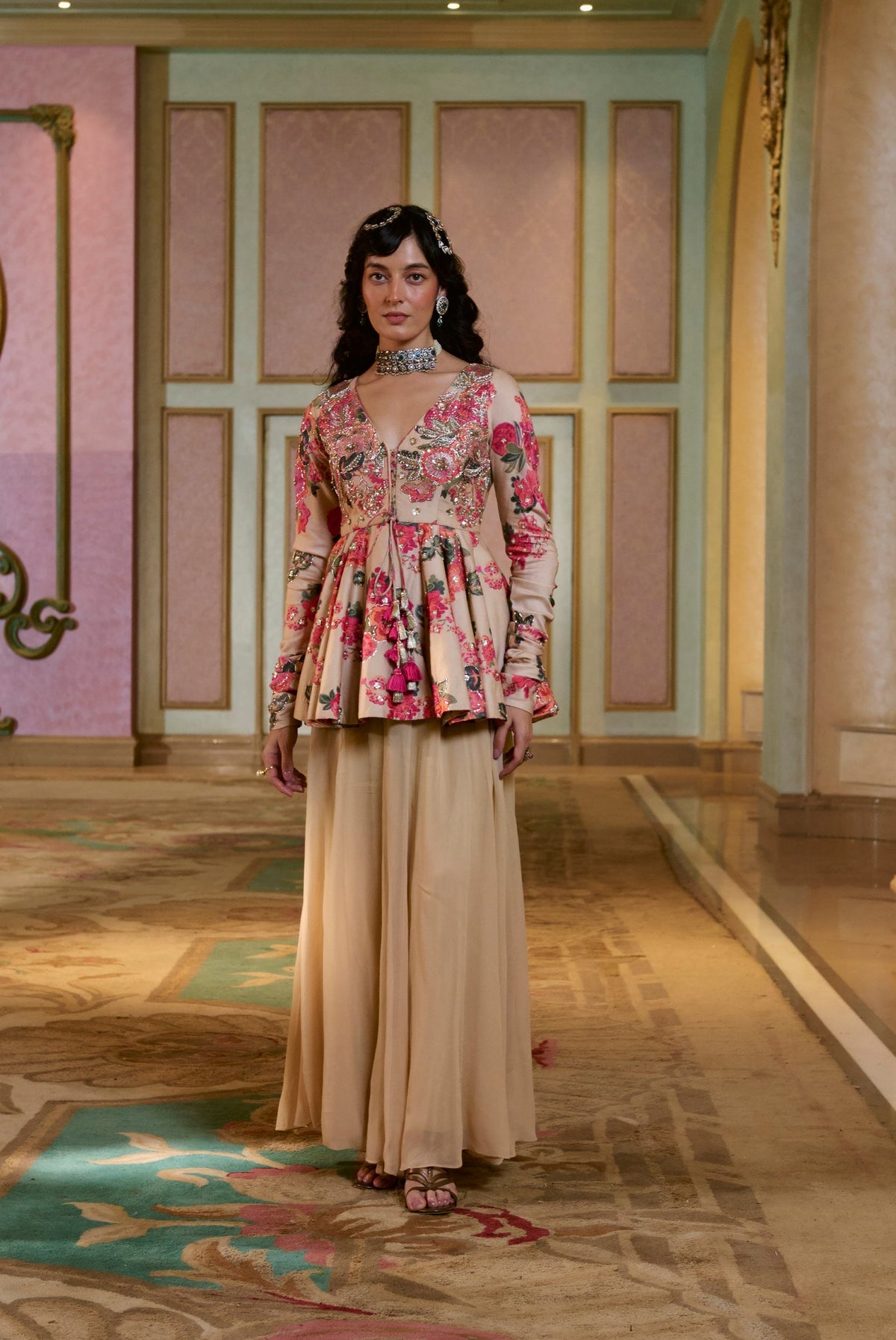 chicory floral peplum and palazzo set, image 1