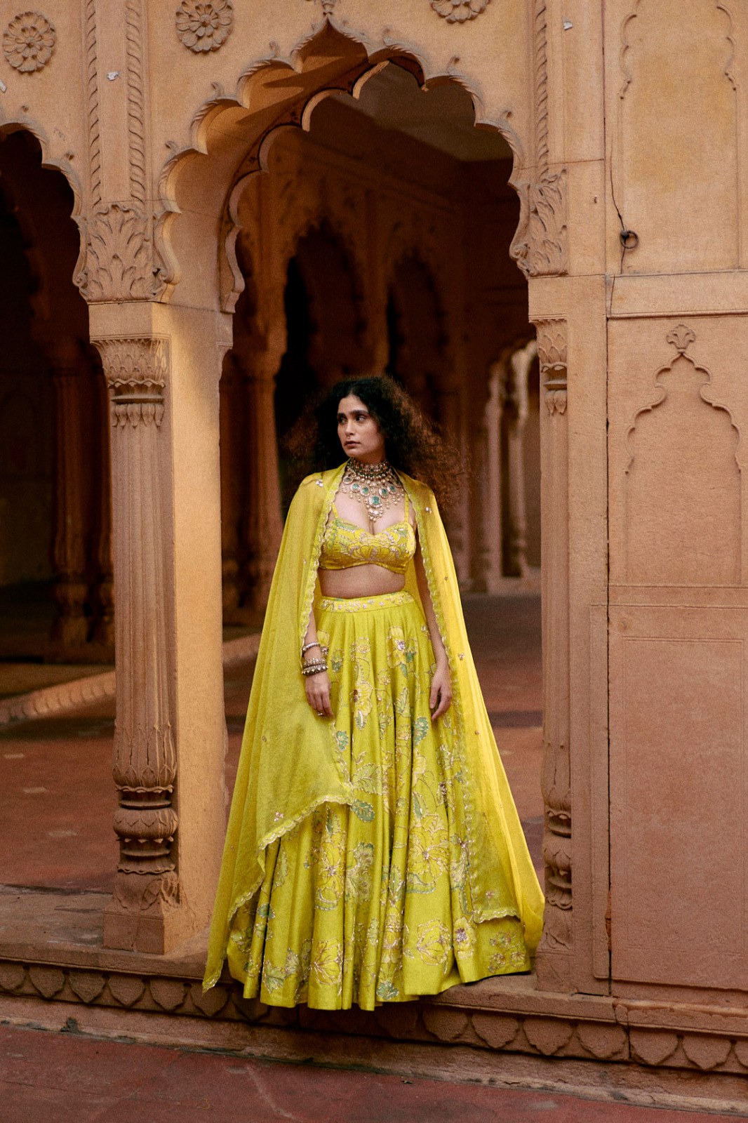 lime yellow chintz print lehenga set, image 1
