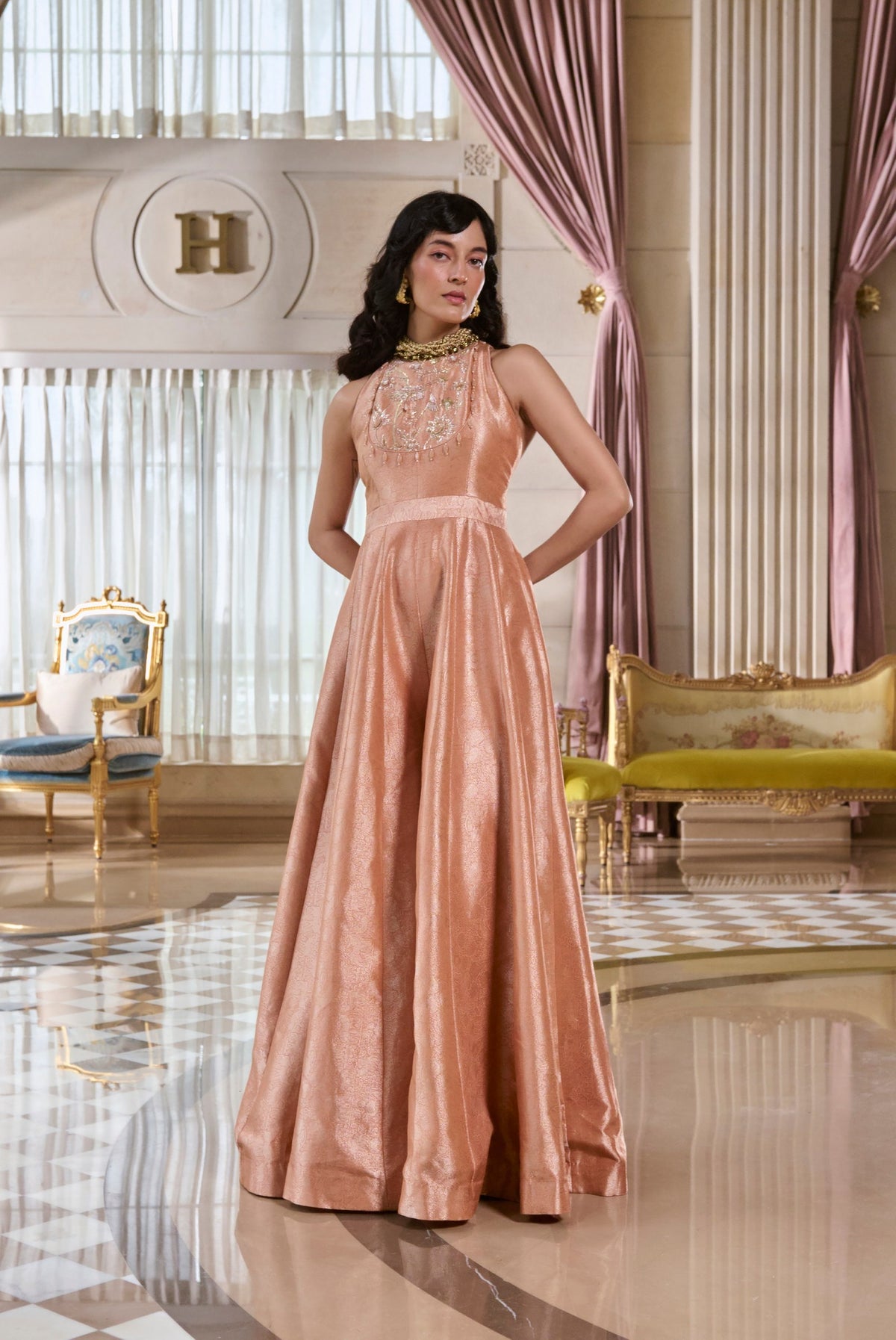 rose bud jacquard jumpsuit, image 1