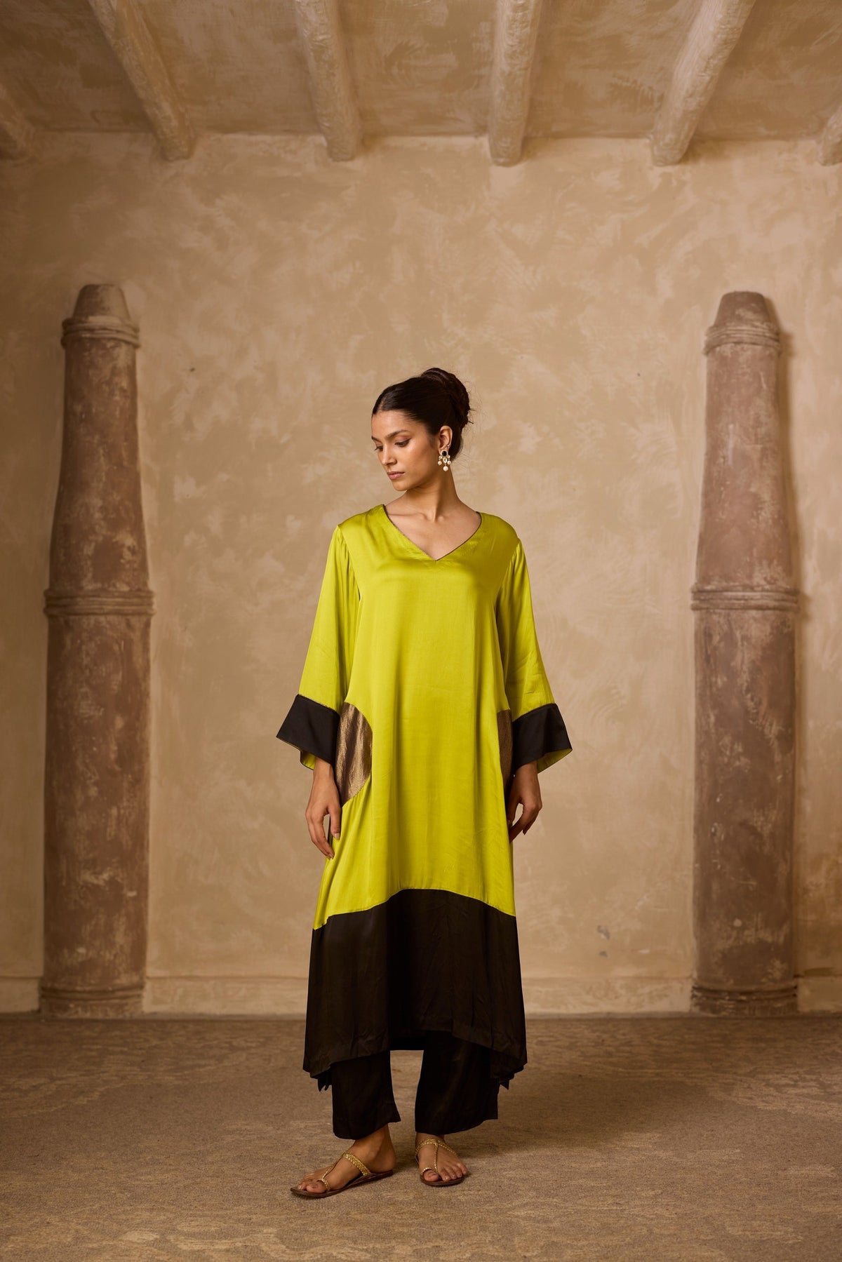 pocket heena kaftan set in lime, image 1