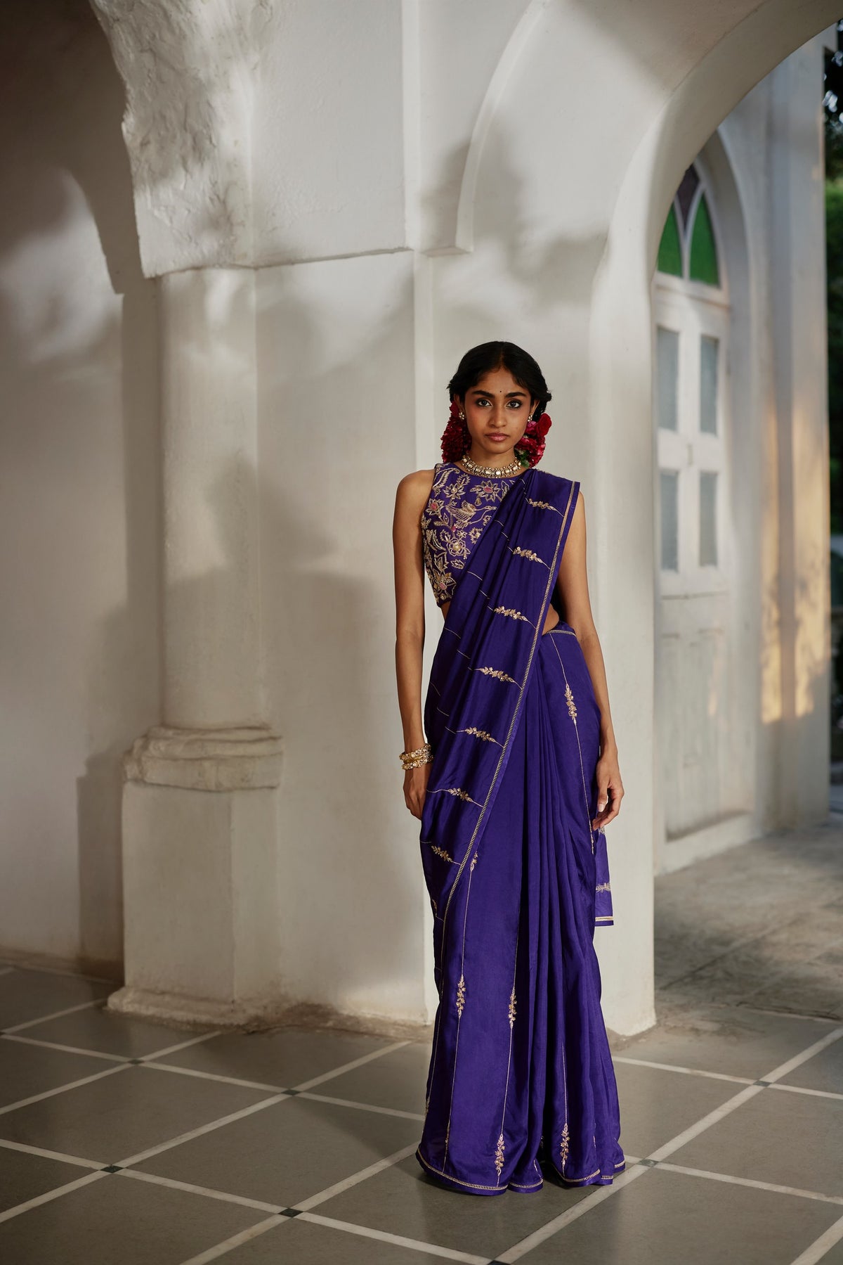 grape jelly marina silk saree set, image 1