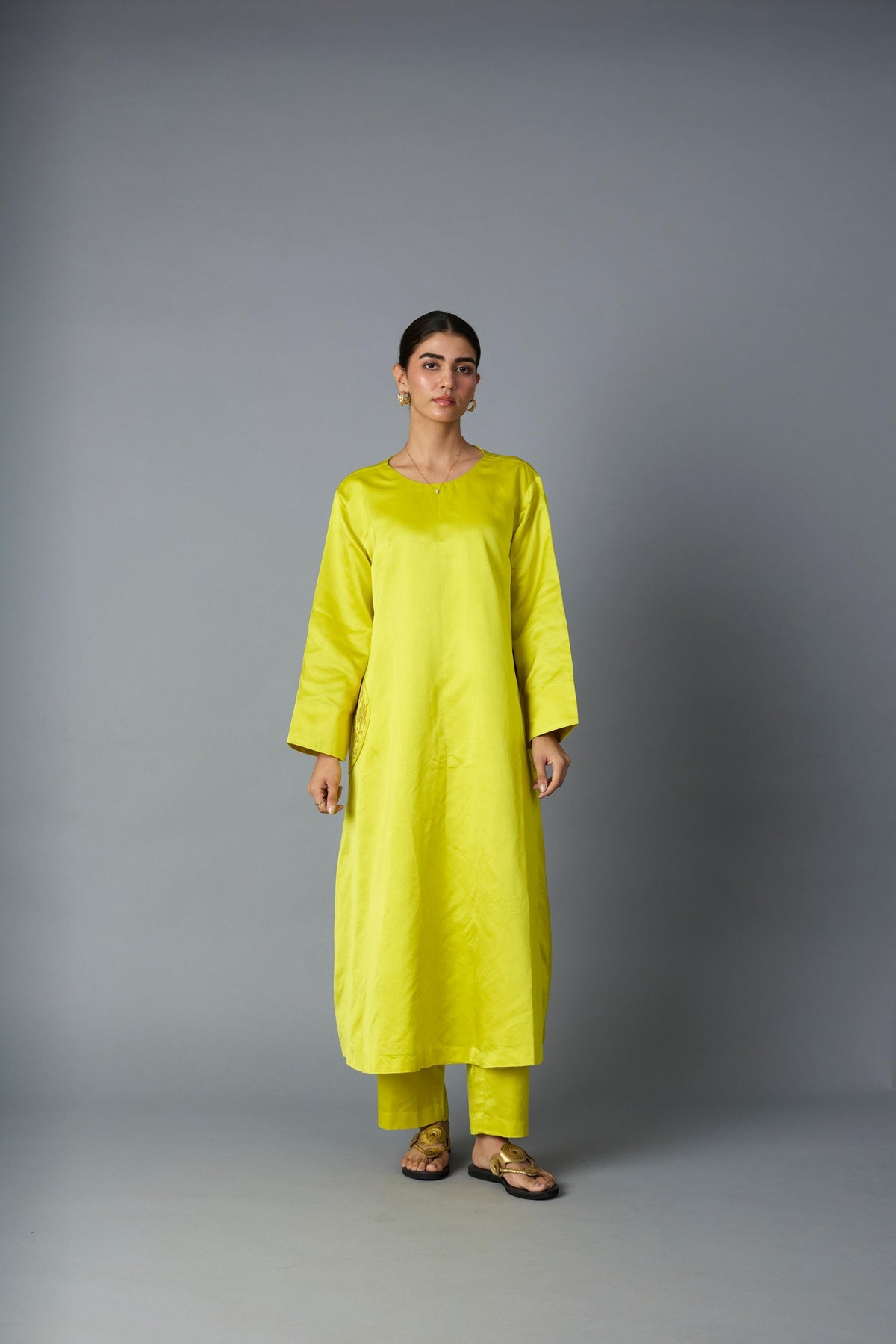 geet silk kurta set in yellow, image 1