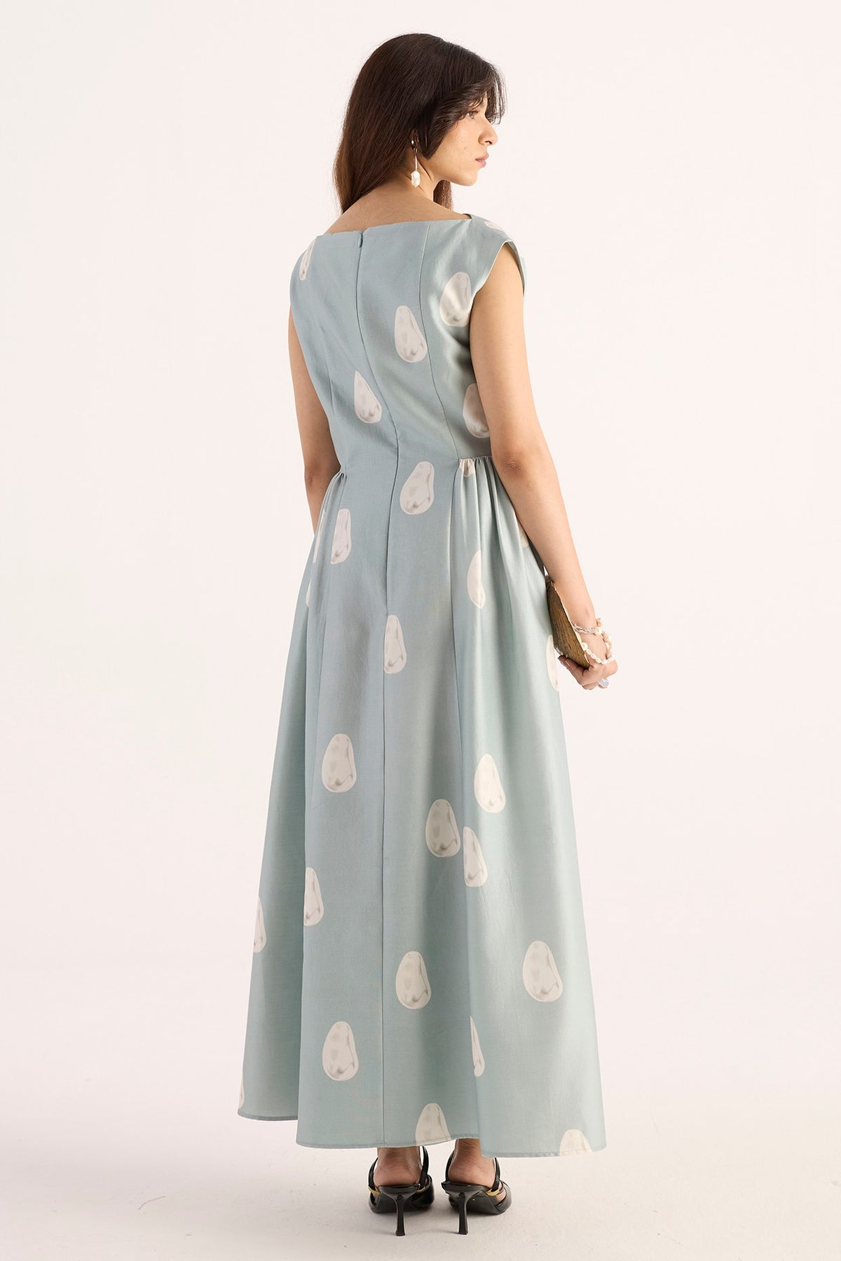 sea blue pearl print asymmetrical dress — image 2