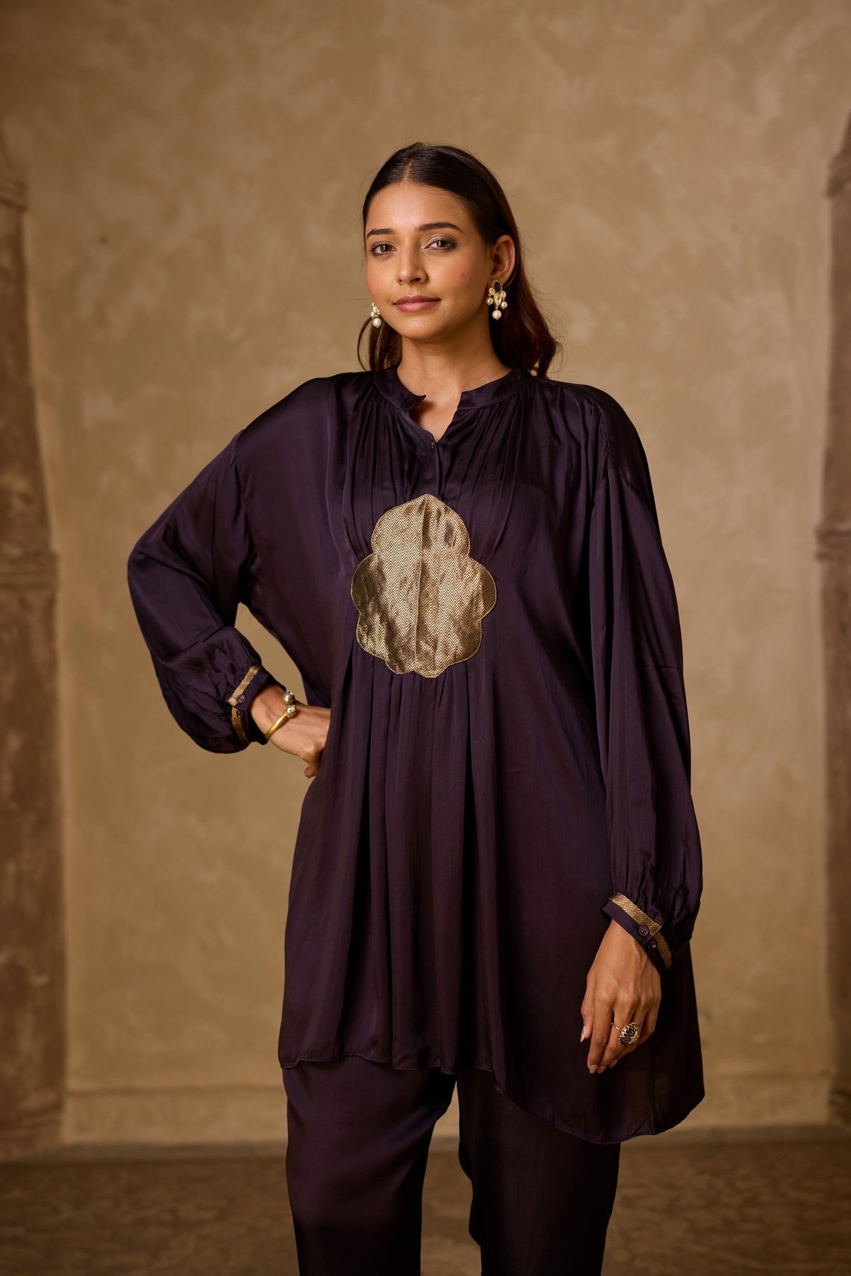 basanti kurta set in deep purple, image 2