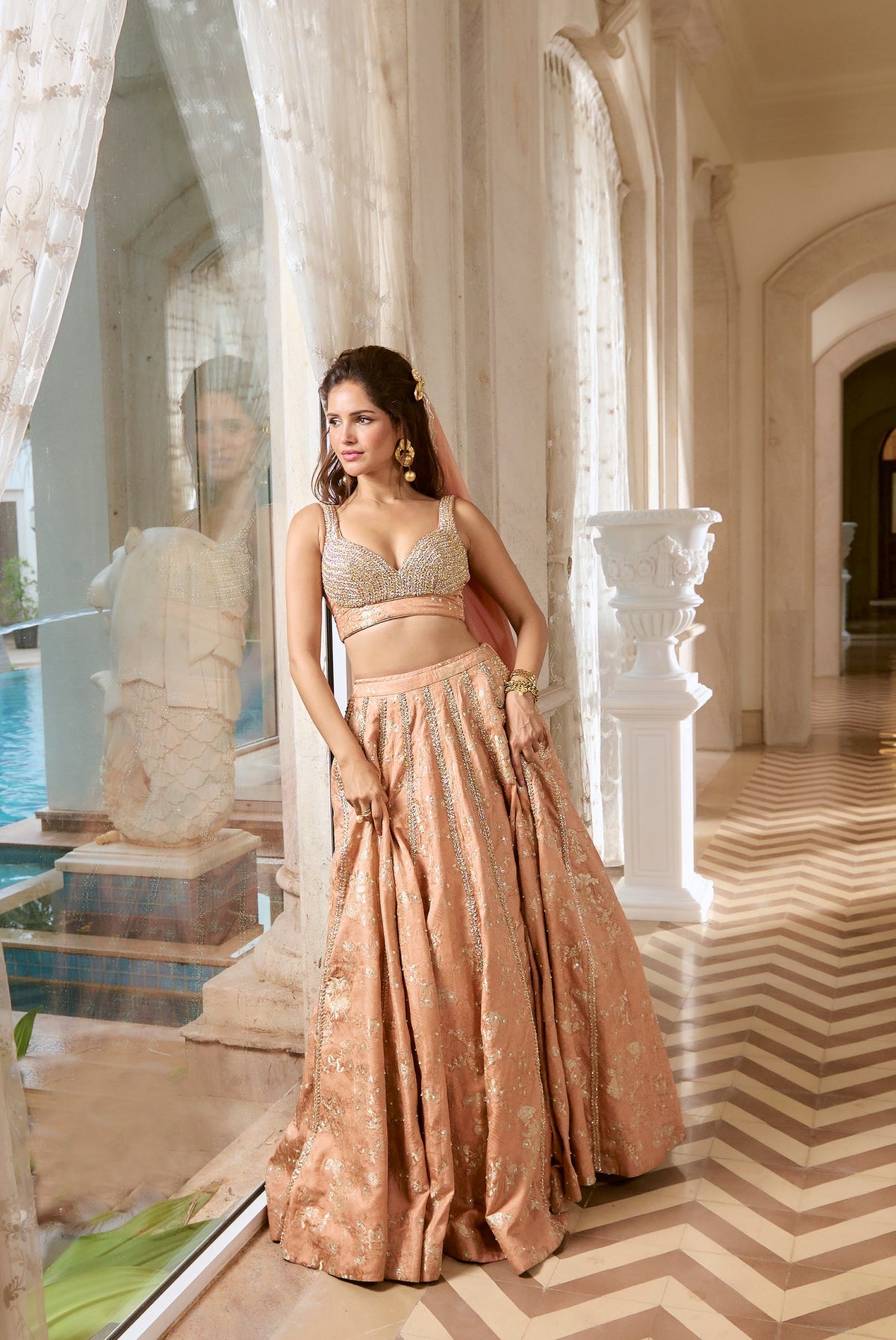 onion pink jacquard zardozi lehenga set, image 2