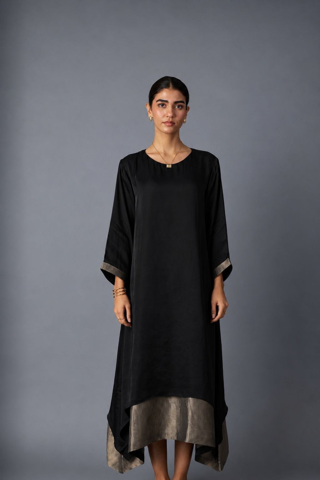 chameli dress with sleeves in black, image 2