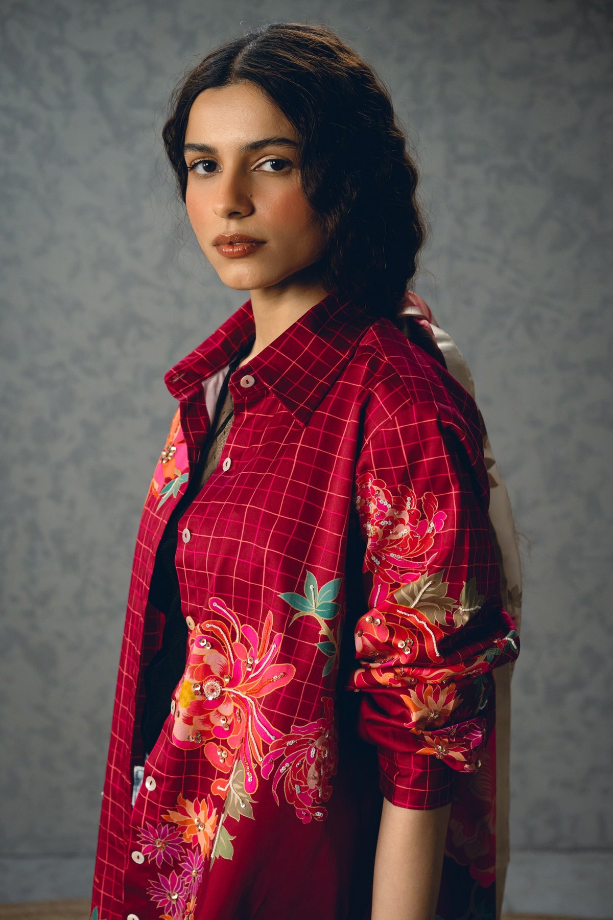 jade shirt in burgundy, image 2
