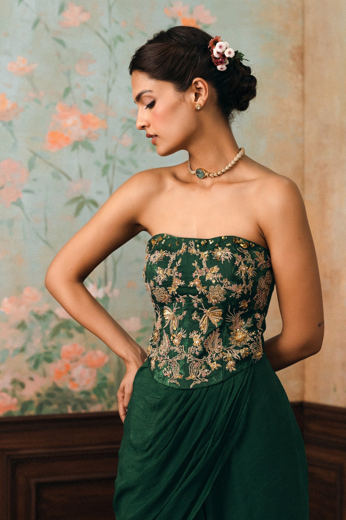 lilia corset set in forest green, image 2