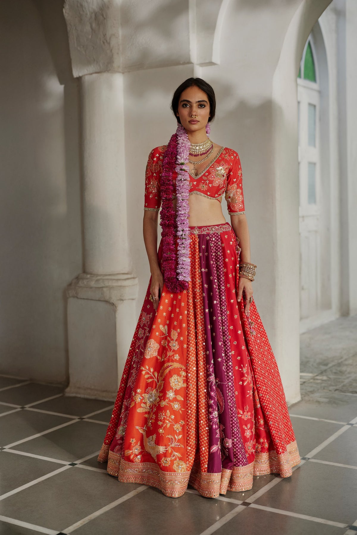multicolour buti and floral print lehenga set, image 2