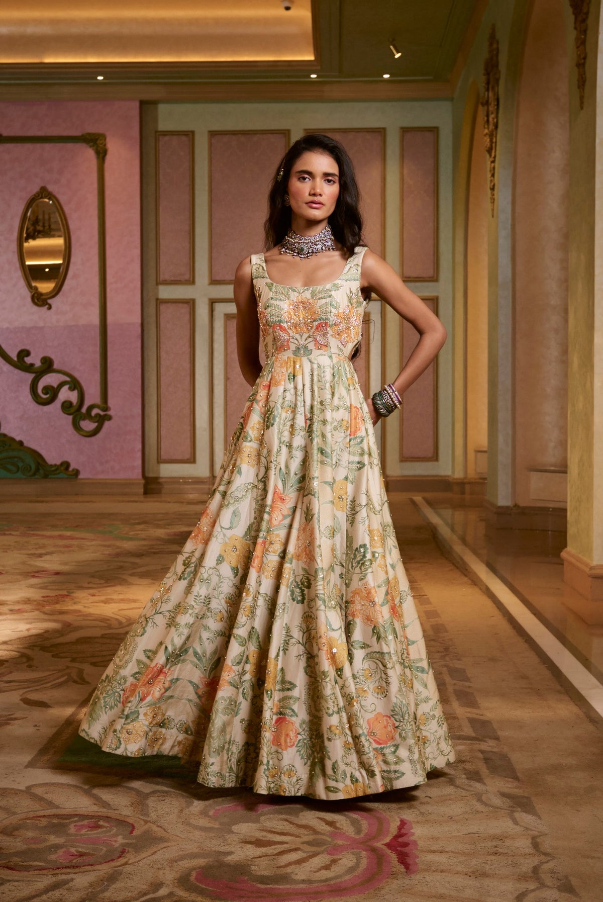 ivory floral chiniya anarkali set, image 2