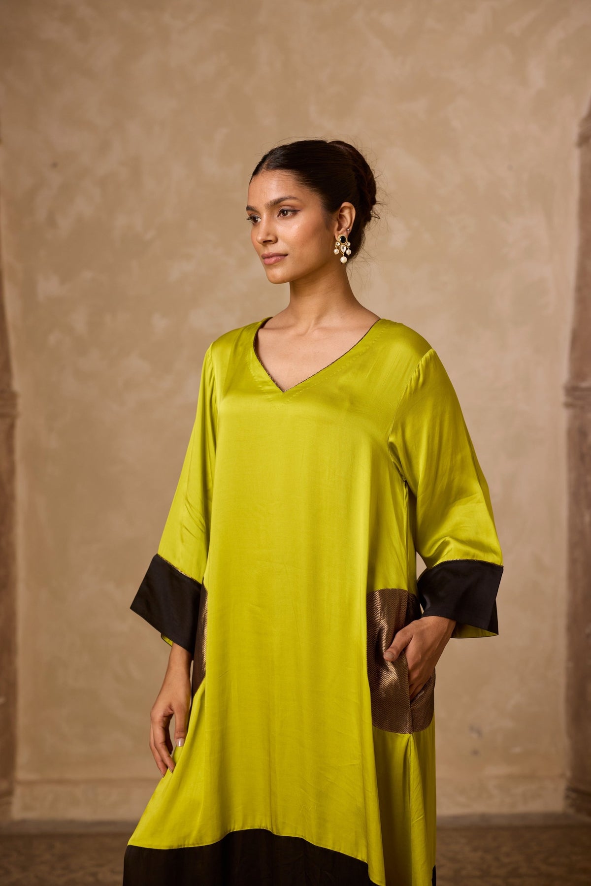 pocket heena kaftan set in lime, image 2