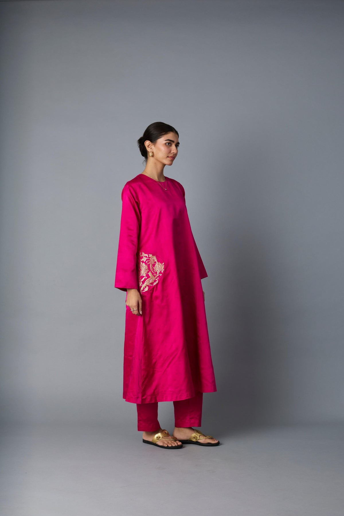 geet silk kurta set in pink, image 2