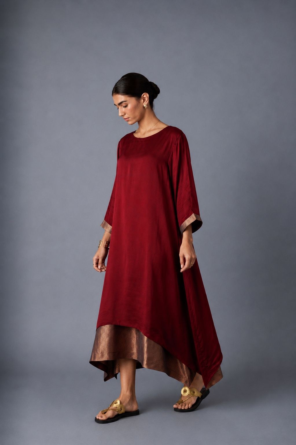 chameli dress with sleeves in maroon, image 2