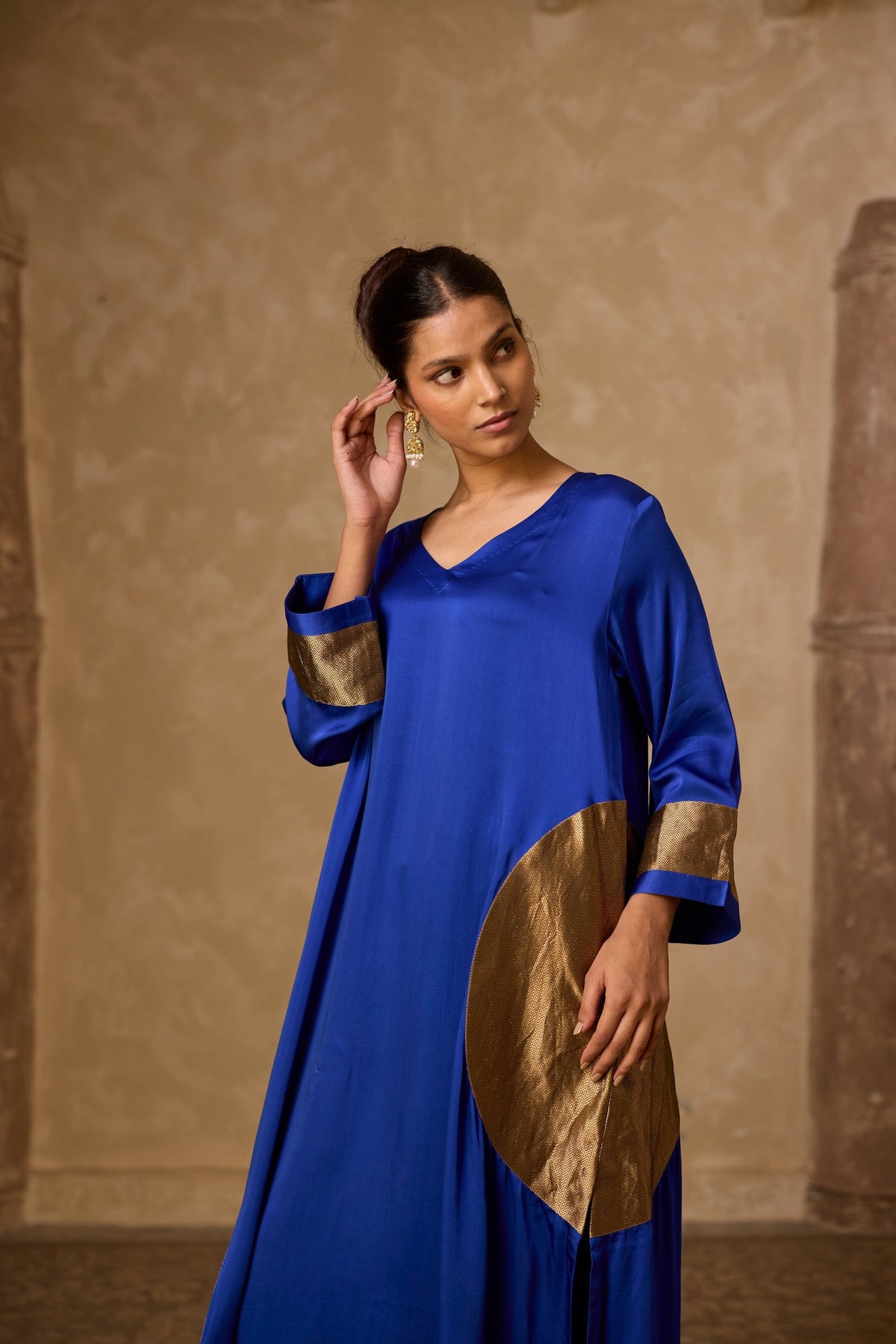 rangoli kaftan set in royal blue, image 2