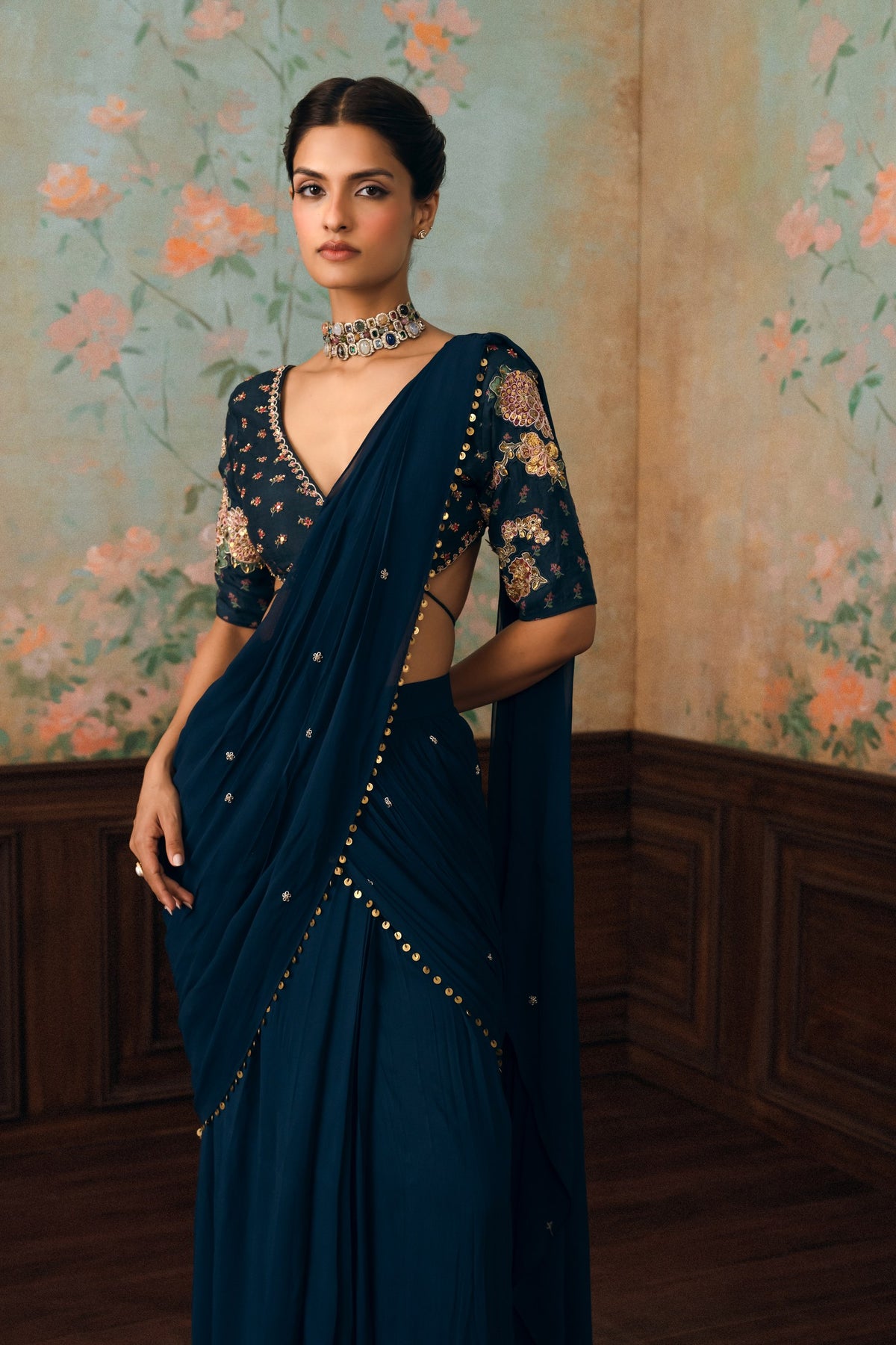 kaia saree set in navy blue, image 3