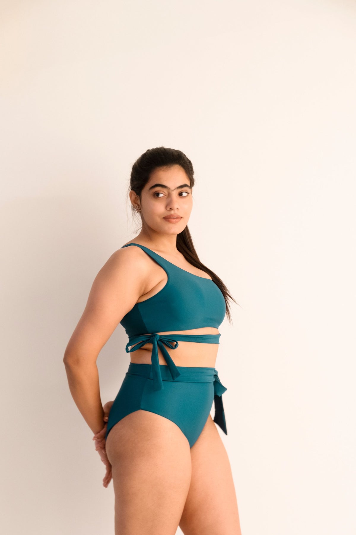 midi tie-up bottom in teal, image 3