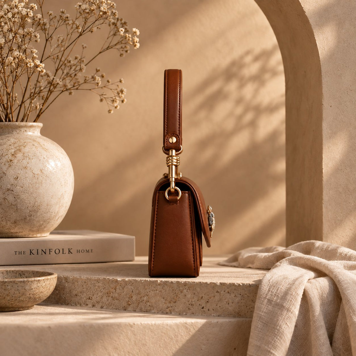 kendall shoulder bag in tan with champagne bee and black wings, image 3