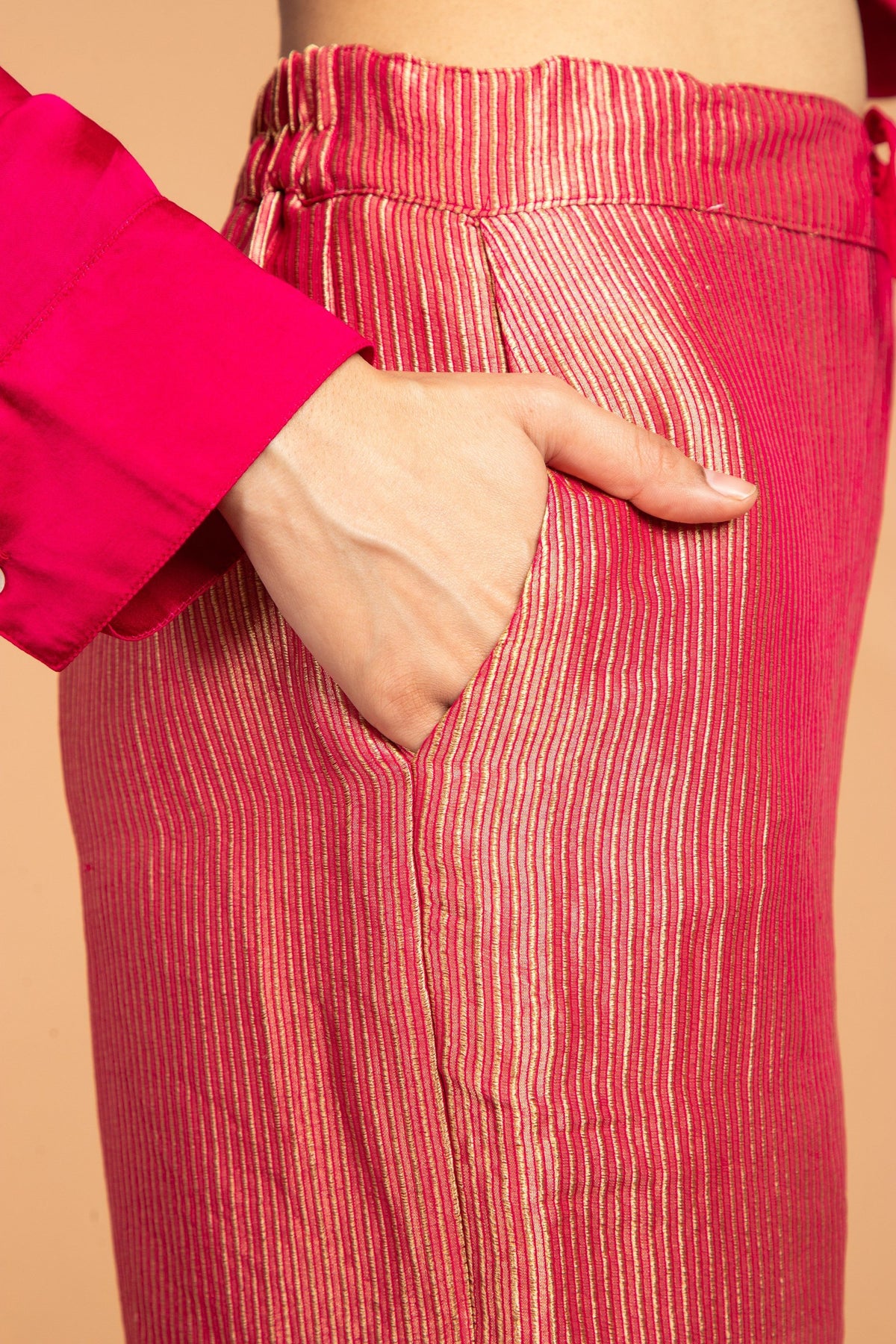 zari stripes pants in coral, image 3