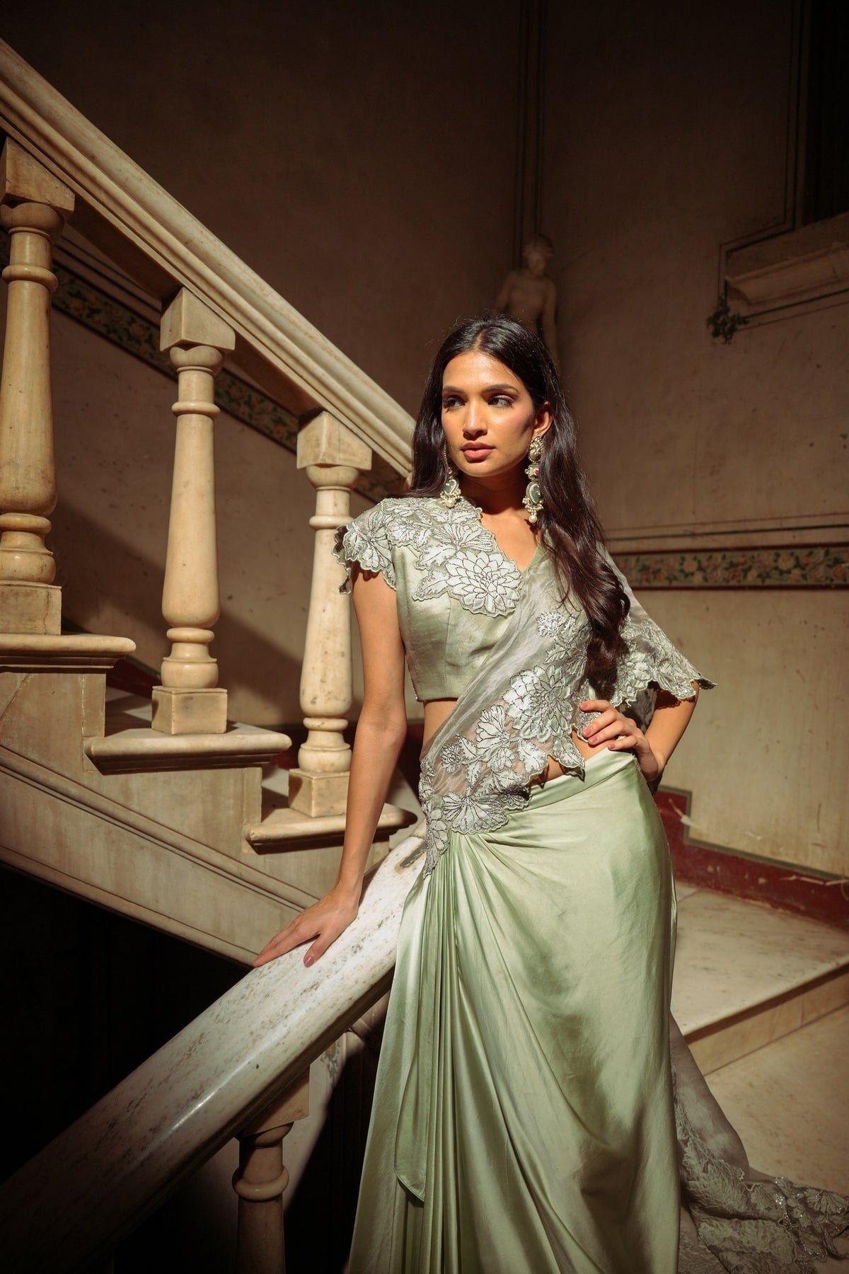 sage sonata pre-draped saree — image 3